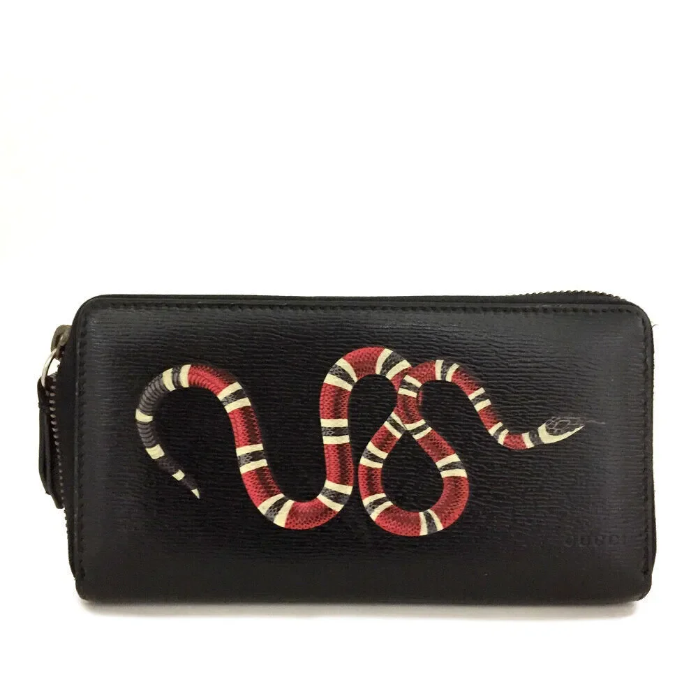 Gucci King Snake Printed Black Leather #75396G15 - Picture 1 of 8